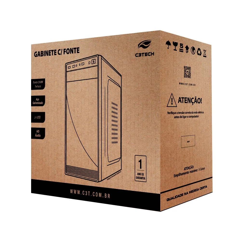 Gabinete C3tech Mt-30bk, Mini Tower, C/ Fonte 200W, Micro ATX, Preto