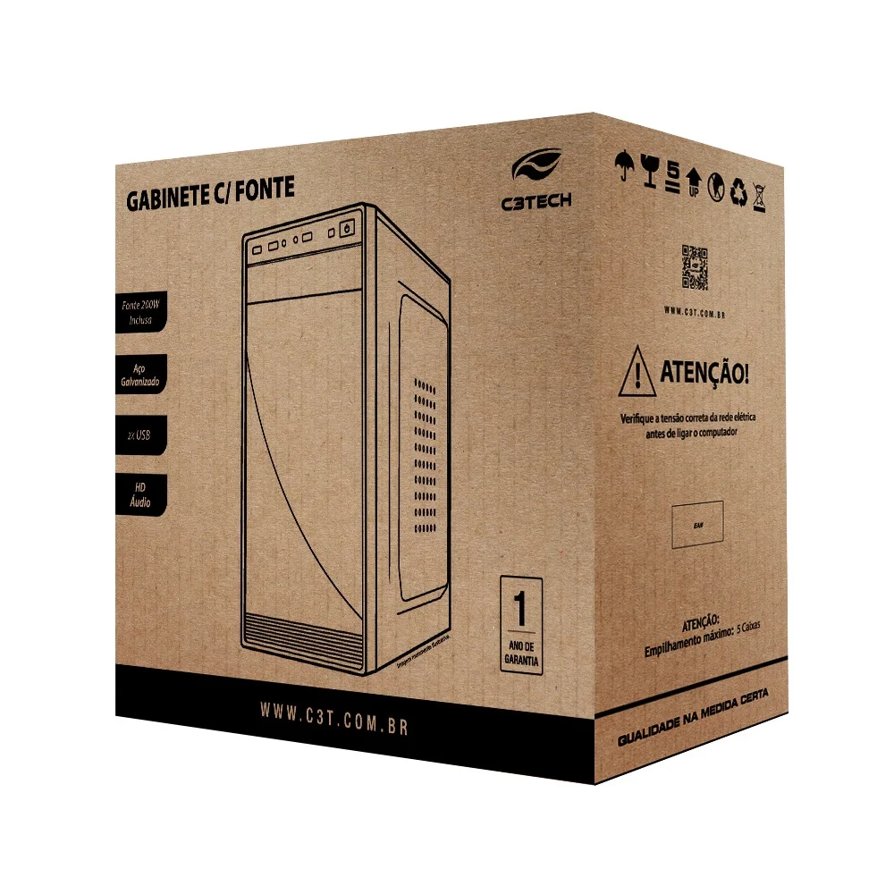 Gabinete C3tech Mt-30bk, Mini Tower, C/ Fonte 200W, Micro ATX, Preto