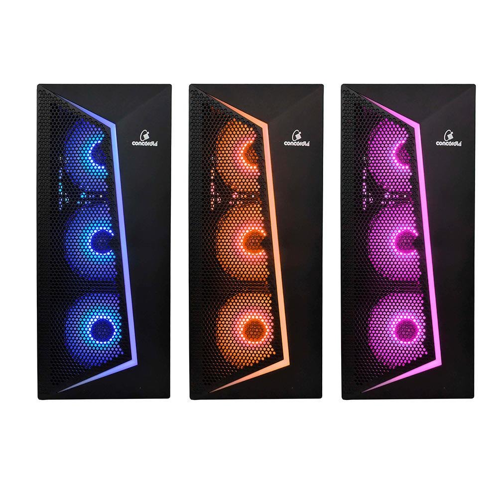Gabinete Gamer Concórdia Storm X360, Mid Tower, RGB, ATX, Lateral De Vidro, 4 Fans RGB, Fonte 500W 80 Plus, Preto Gabinete Gamer Concórdia Storm X360, Mid Tower, RGB, ATX, Lateral De Vidro, 4 Fans RGB, Fonte 500W 80 Plus, Preto
