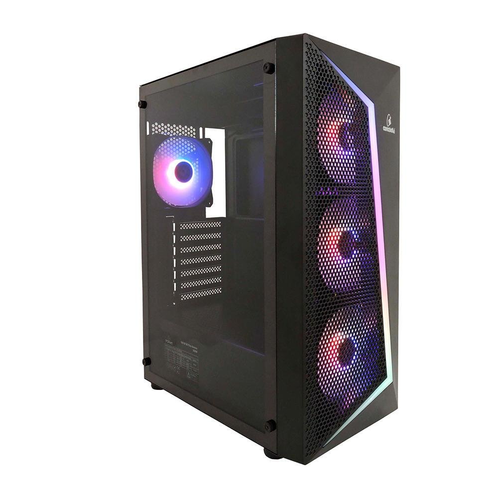 Gabinete Gamer Concórdia Storm X360, Mid Tower, RGB, ATX, Lateral De Vidro, 4 Fans RGB, Fonte 500W 80 Plus, Preto Gabinete Gamer Concórdia Storm X360, Mid Tower, RGB, ATX, Lateral De Vidro, 4 Fans RGB, Fonte 500W 80 Plus, Preto