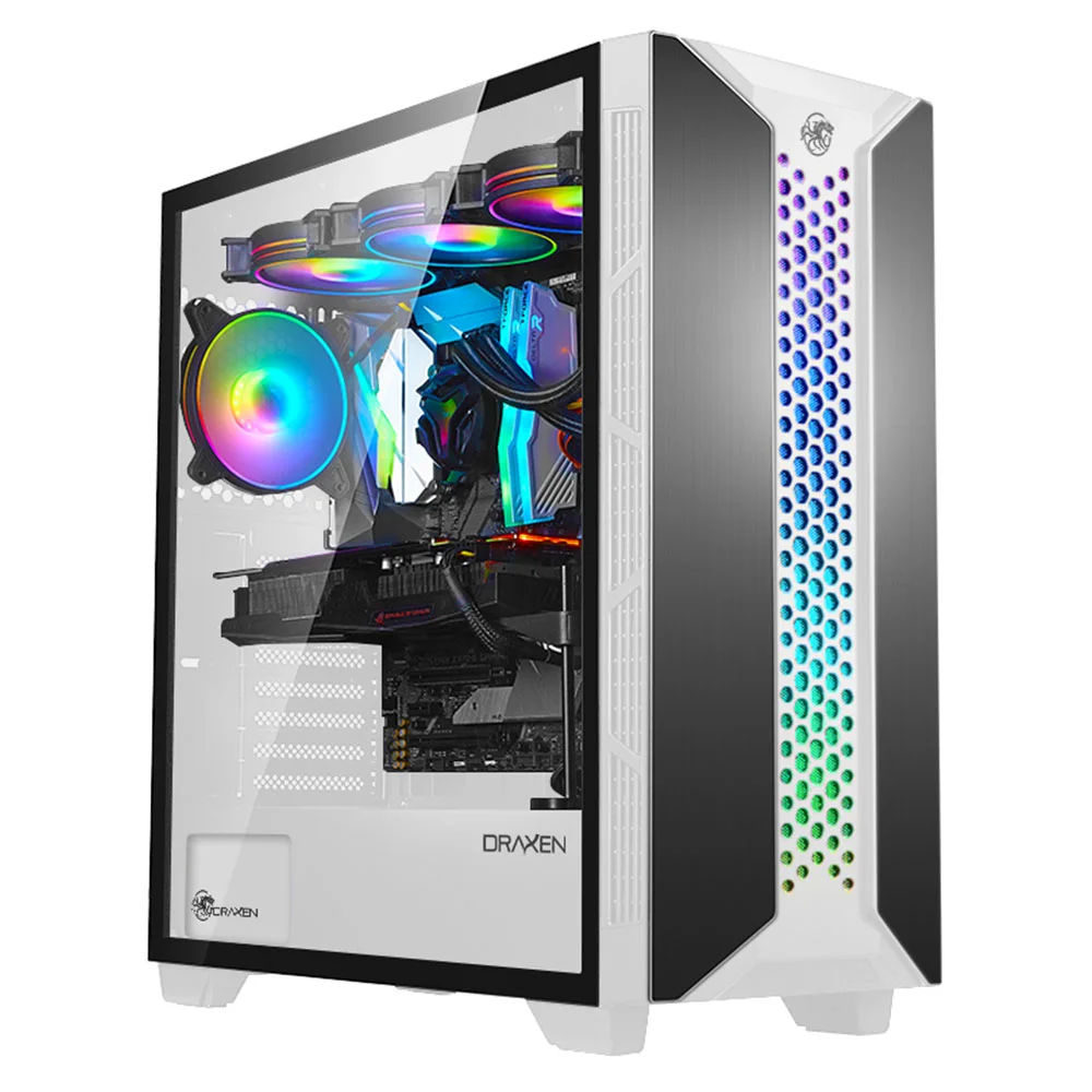 Gabinete Gamer Draxen Thalatha, Mid Tower, ArGB, Alumínio, Branco