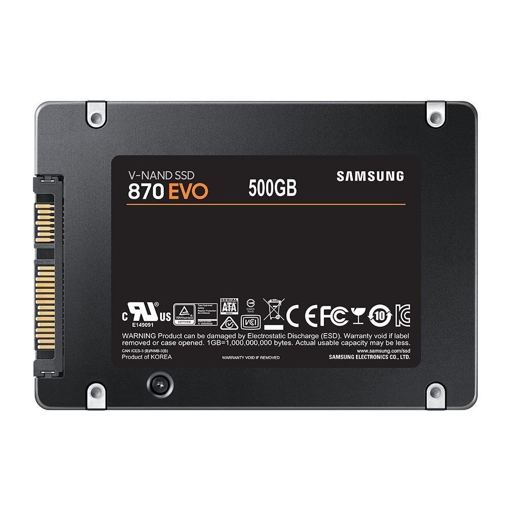 SSD Samsung, 870 EVO, 500GB, sem LED ou RGB, SATA, Leitura: 560MB/s, Gravação: 530MB/s, Preto, MZ-77E500E SSD Samsung, 870 EVO, 500GB, sem LED ou RGB, SATA, Leitura: 560MB/s, Gravação: 530MB/s, Preto, MZ-77E500E