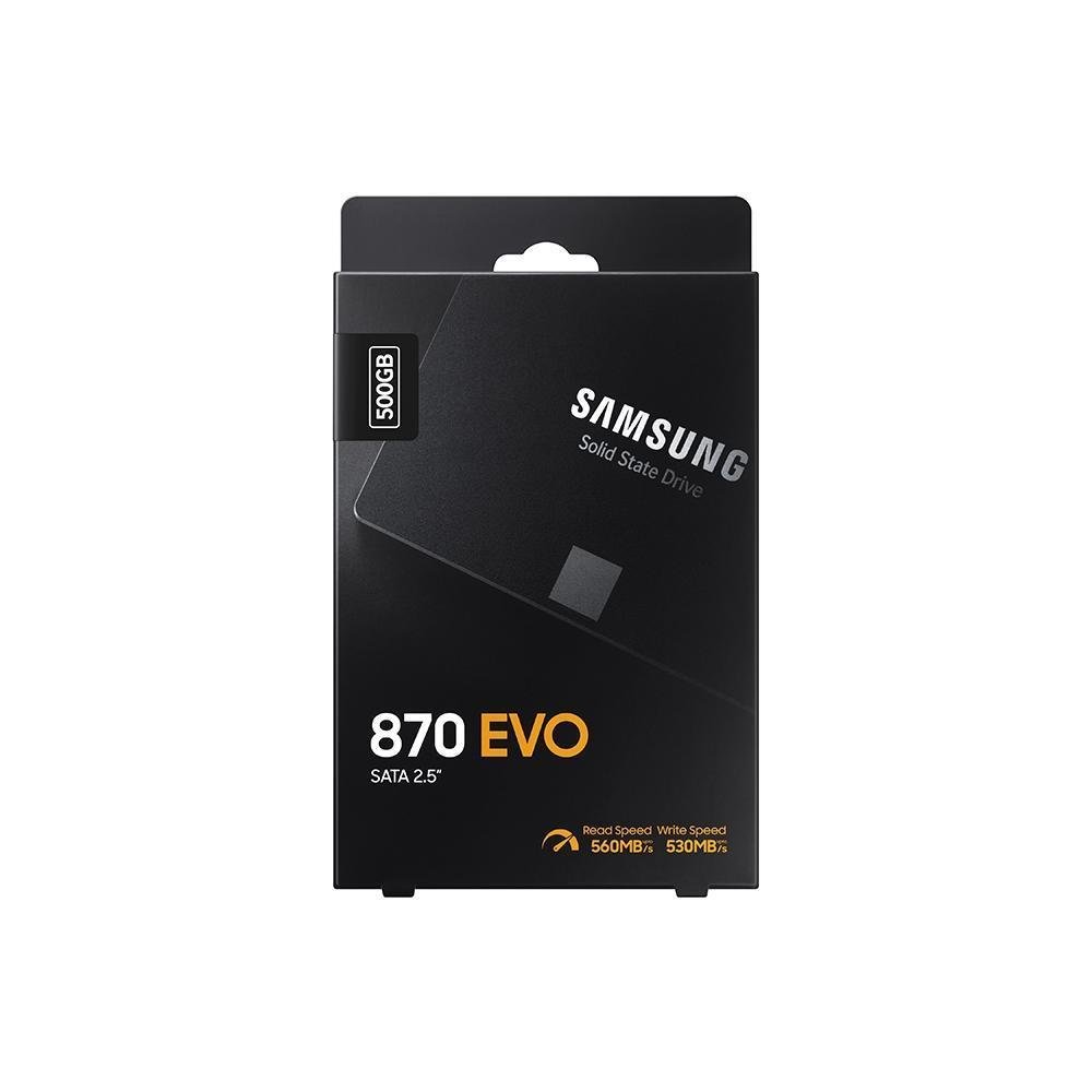SSD Samsung, 870 EVO, 500GB, sem LED ou RGB, SATA, Leitura: 560MB/s, Gravação: 530MB/s, Preto, MZ-77E500E SSD Samsung, 870 EVO, 500GB, sem LED ou RGB, SATA, Leitura: 560MB/s, Gravação: 530MB/s, Preto, MZ-77E500E
