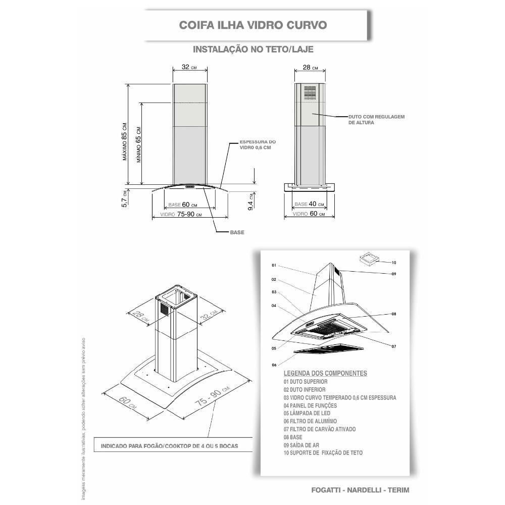 Coifa de Ilha Terim Teto 90Cm 220V Branca KaBuM