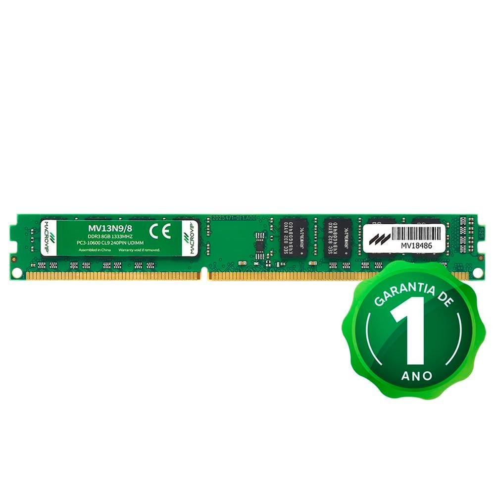 Memória Macrovip, 8GB, 1333MHz, DDR3 - Mv13n9/8 Memória Macrovip, 8GB, 1333MHz, DDR3 - Mv13n9/8