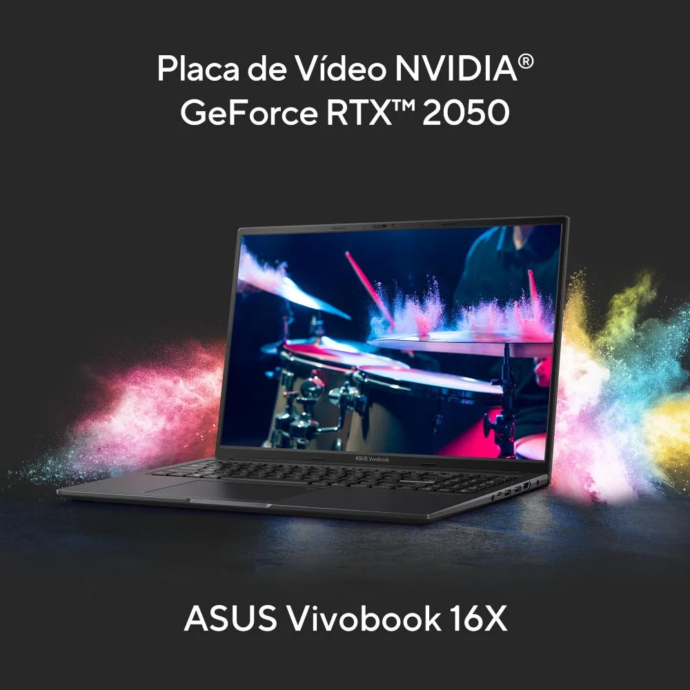 Notebook Asus Vivobook 16x K3605zf-n1198w, Intel Core i5 12450h, 8GB RAM, 512GB SSD, Windows 11 Home, Nvidia Geforce RTX 2050 FHD, 16 Polegadas, Preto