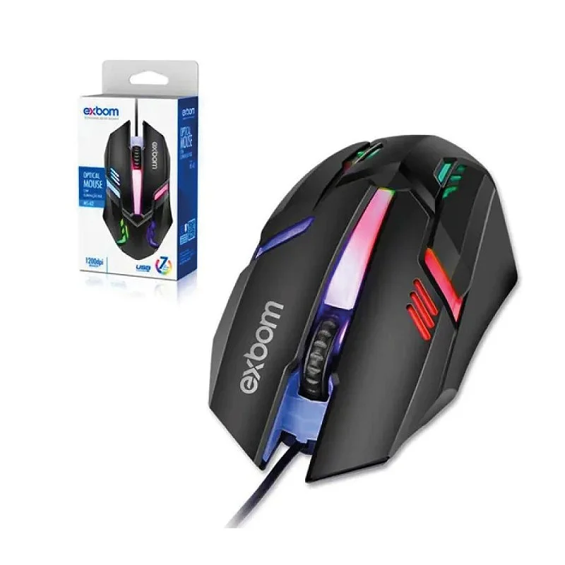 Mouse Gamer Exbom Ms62 USB 1200 Dpi RGB KaBuM