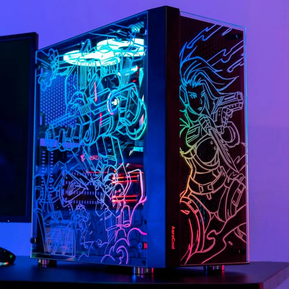 Gabinete Gamer Aerocool, Skribble Preto Rgb - Lateral Vidro Gabinete Gamer Aerocool, Skribble Preto Rgb - Lateral Vidro