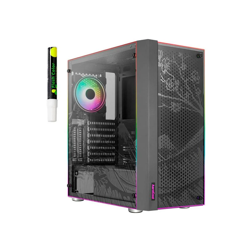 Gabinete Gamer Aerocool, Skribble Preto Rgb - Lateral Vidro Gabinete Gamer Aerocool, Skribble Preto Rgb - Lateral Vidro