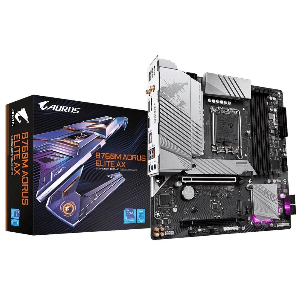 Placa-Mãe Gigabyte B760m Aorus Elite Ax, Intel LGA 1700, Matx, DDR5, Chipset B760 Placa-Mãe Gigabyte B760m Aorus Elite Ax, Intel LGA 1700, Matx, DDR5, Chipset B760