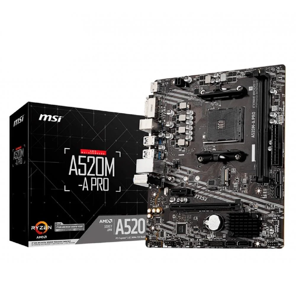 Placa Mãe Msi A520m-a Pro AMD, Am4, Matx, DDR4 Placa Mãe Msi A520m-a Pro AMD, Am4, Matx, DDR4