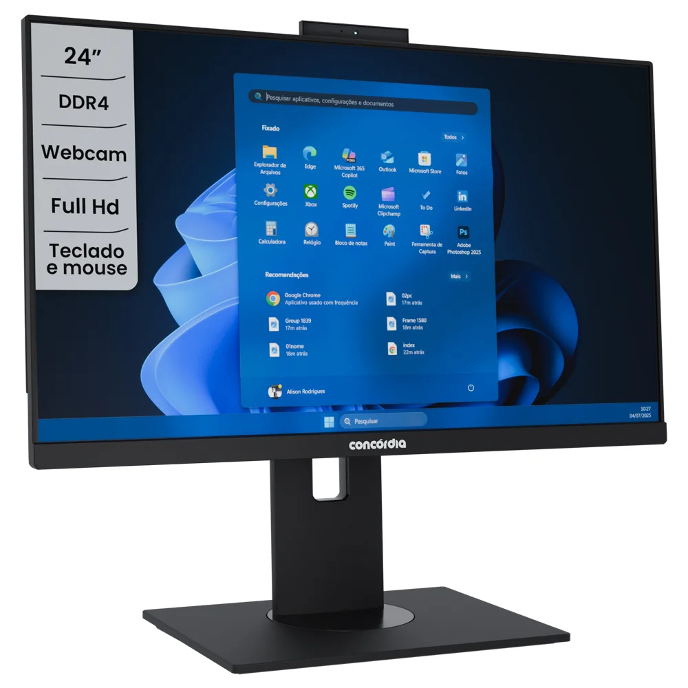 "Computador All In One Concórdia Core i3 10100 8GB Ddr4 SSD 240GB 23.8"" Full Hd Webcam Wifi Com WINDOWS 11 Pro Preto" em Campinas