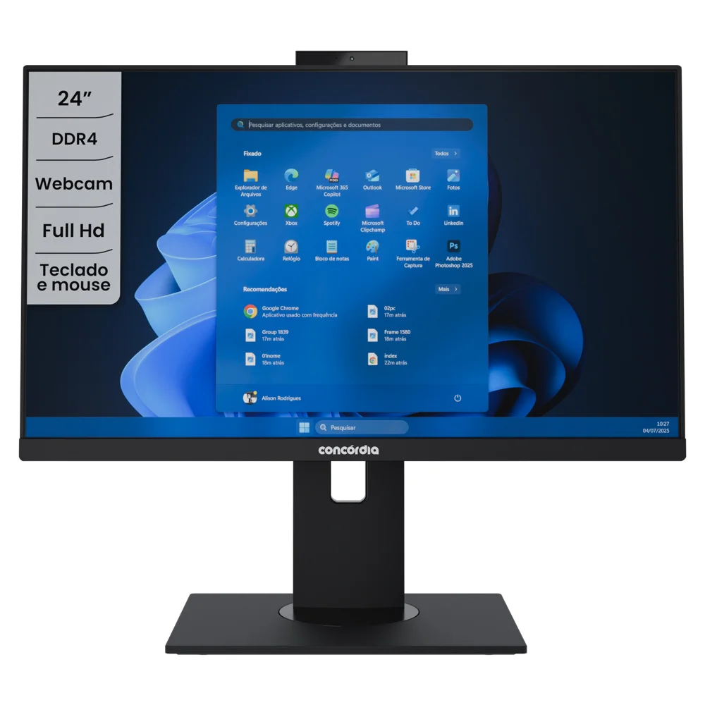 "Computador All In One Concórdia Core i3 10100 8GB Ddr4 SSD 240GB 23.8"" Full Hd Webcam Wifi Com WINDOWS 11 Pro Preto" em Campinas - foto 2