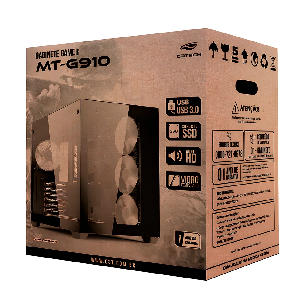 Gabinete C3tech Gaming Aquarius Mt-g910wh, Sem Fonte