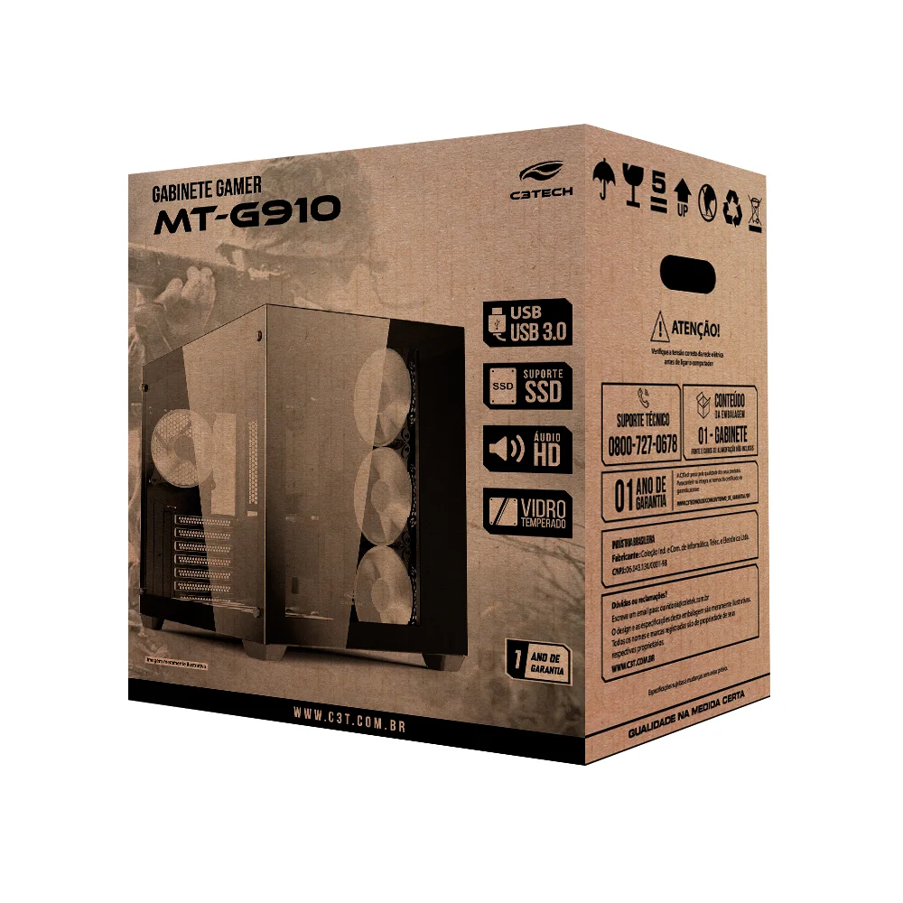 Gabinete C3tech Gaming Aquarius Mt-g910wh, Sem Fonte