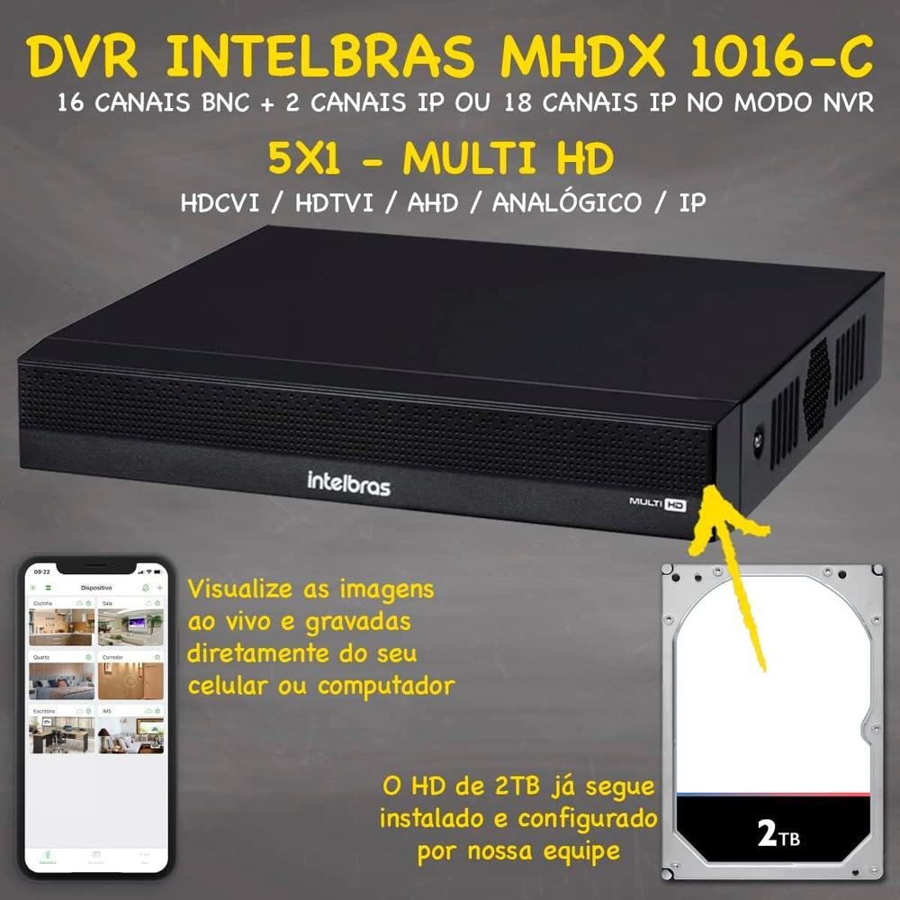Kit Intelbras Cftv, 10 Câmeras Segurança, FULL HD 1080 + DVR 2TB