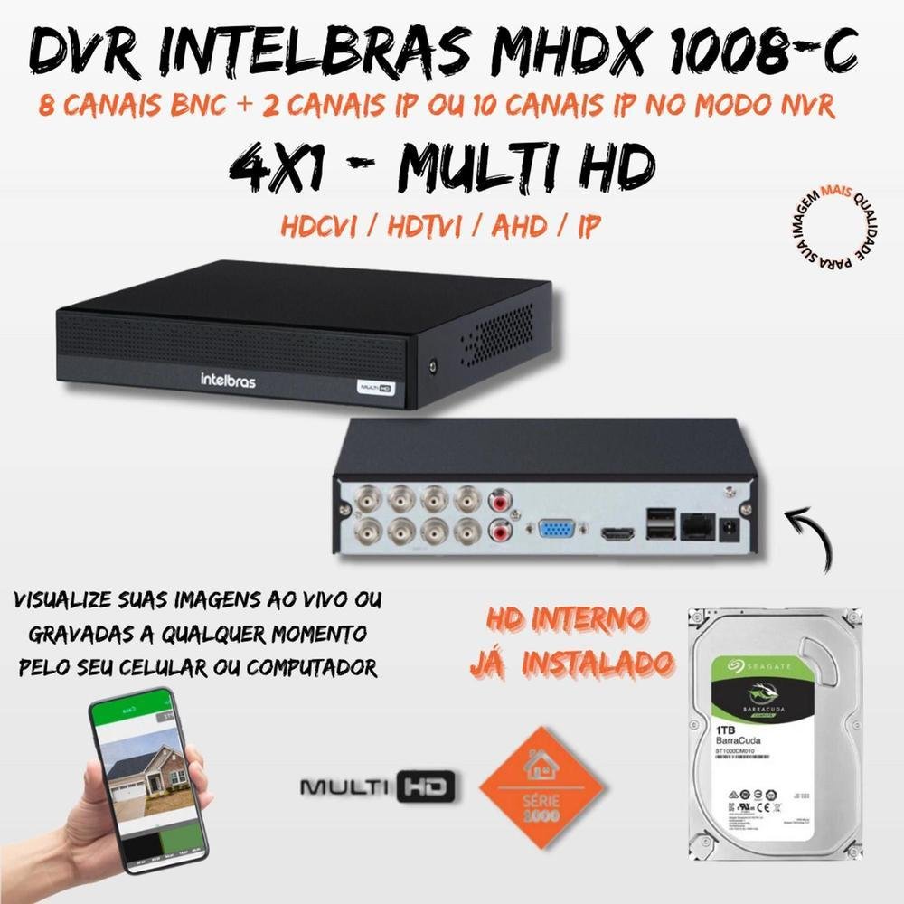 Kit 8 Câmeras Intelbras Cftv 1080p, Full Color, Colorida Noite 1tb