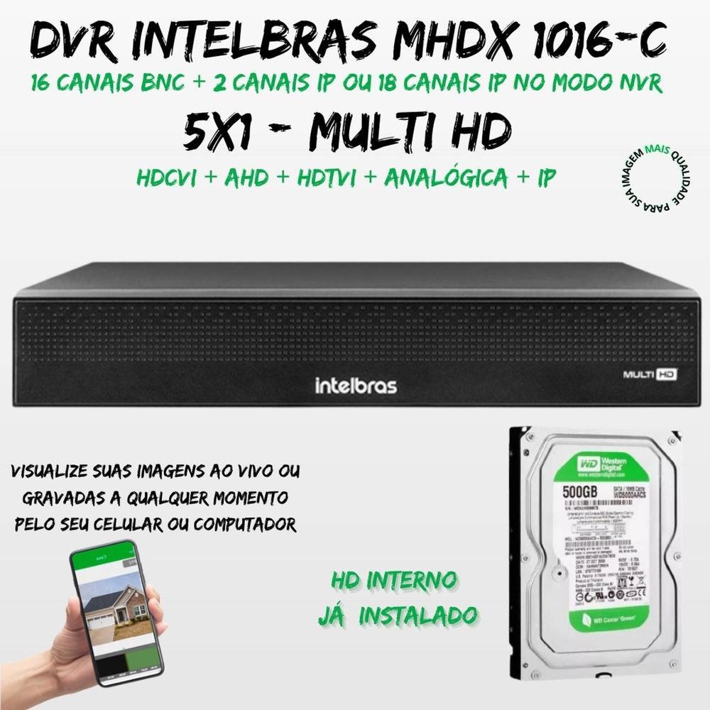Kit 10 Cameras Intelbras, Full Color, Dvr Mhdx 16 Ch, Color Noite