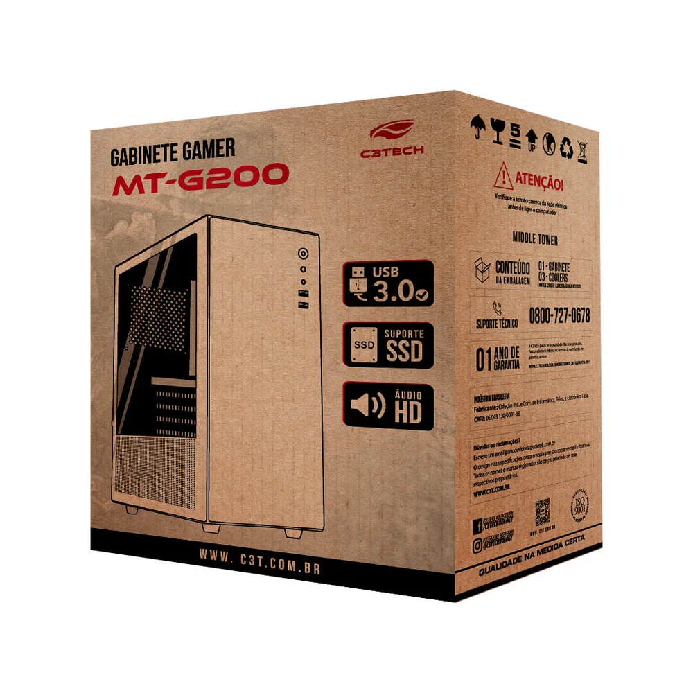 Gabinete C3tech Mt-g200bk, Com 3 Fans Gabinete C3tech Mt-g200bk, Com 3 Fans