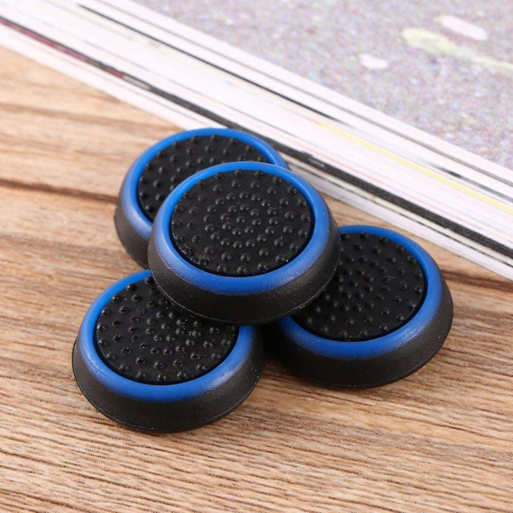 Grip 4 Capinhas Radalishop, Para Controle Analógico Xbox 360, Playstation, Silicone. Preto, Borrachinha Azul