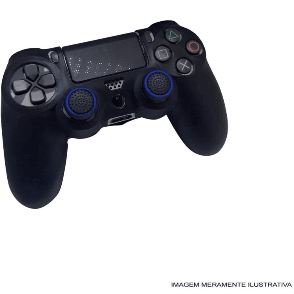 Grip 4 Capinhas Radalishop, Para Controle Analógico Xbox 360, Playstation, Silicone. Preto, Borrachinha Azul