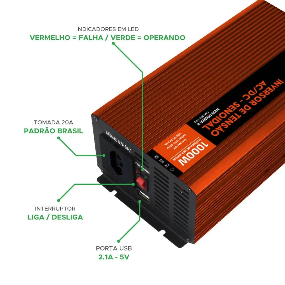 Inversor Off Grid Solar Green 12V 1000w KaBuM