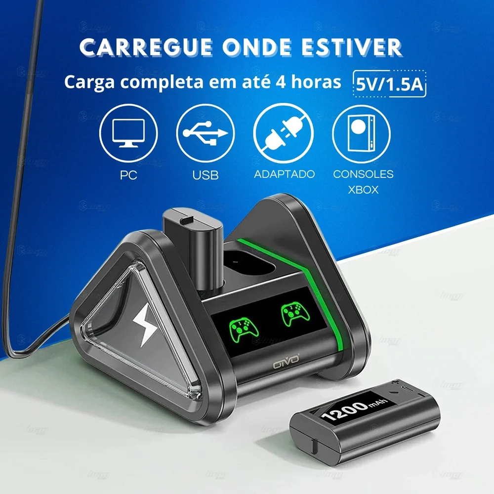 Base Carregador Dock Controle XBOX Series S/x + 2 Baterias Base Carregador Dock Controle XBOX Series S/x + 2 Baterias