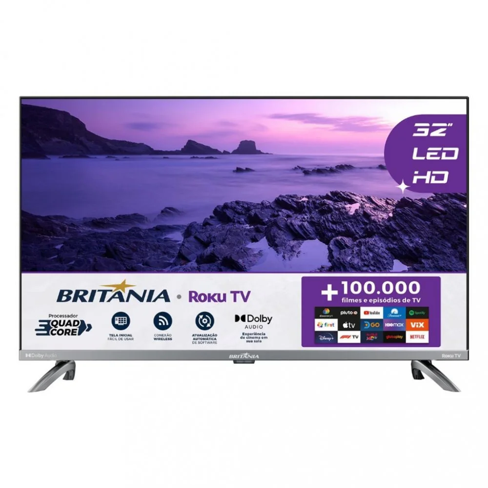 Smart TV Britânia, 32" LED 60hz, Wi-Fi, HDMI, AV, USB, Conversor Digital, Aplicativos Pré-Instalados - BTV32G7PR2CSGBLH Smart TV Britânia, 32" LED 60hz, Wi-Fi, HDMI, AV, USB, Conversor Digital, Aplicativos Pré-Instalados - BTV32G7PR2CSGBLH