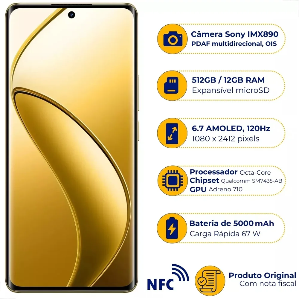 Smartphone Realme 12 Pro Plus 5G 512GB Bege KaBuM