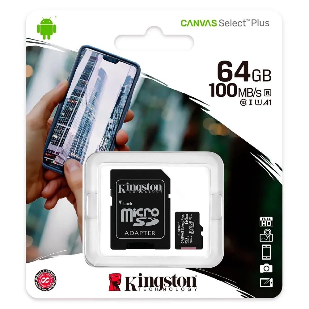 Cartão de Memória Kingston Canvas Select Plus Micro SDXC, 64GB, Classe 10