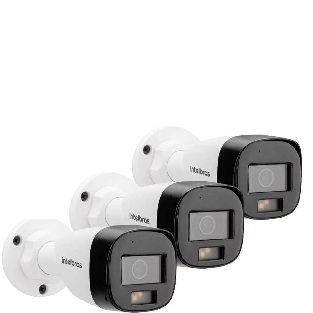 Kit Intelbras 3 Câmeras De Segurança 3220 B Multi-hd Vhd Full Color Com Microfone E Áudio 20m Branca
