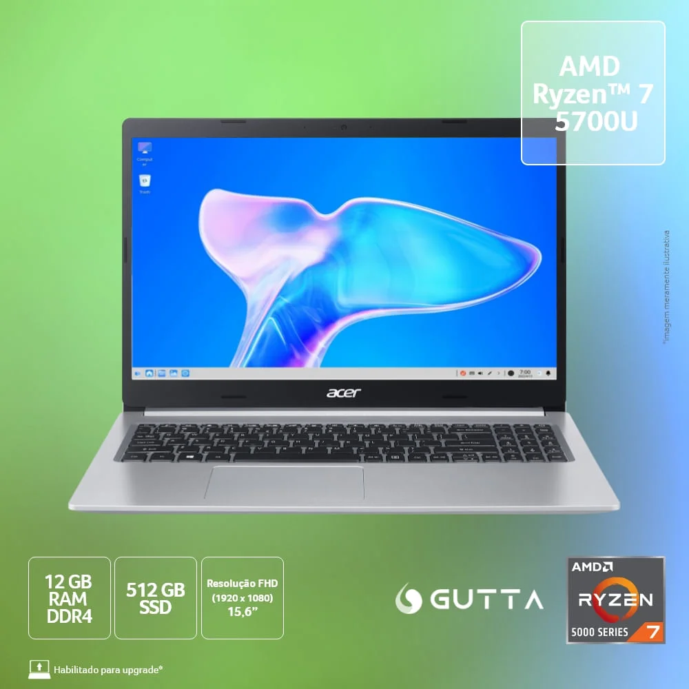 Notebook Acer Aspire 5 Ryzen 7 KaBuM