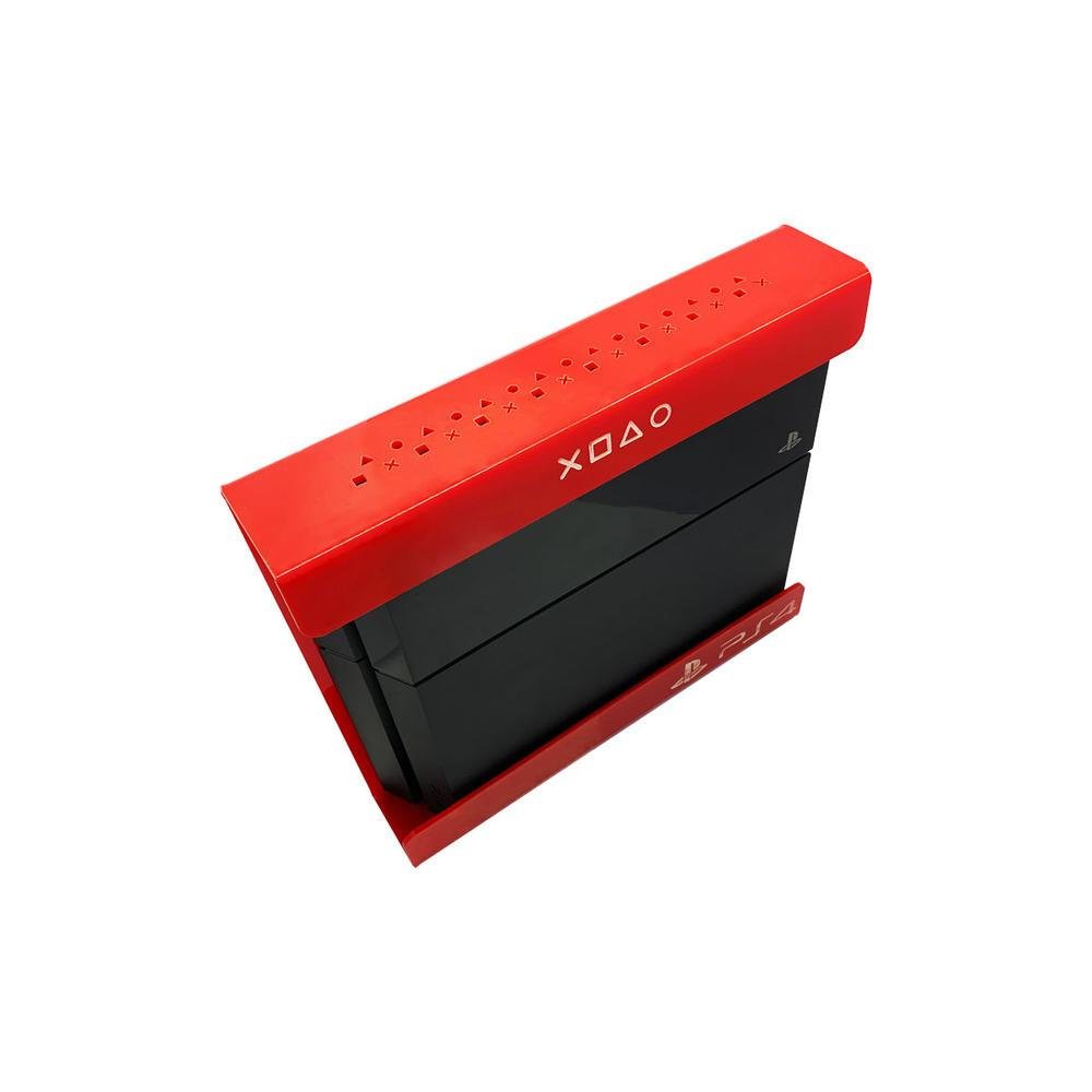 Suporte Parede Console Playstation 4 Fat - Ps4 Fat - Material Acrílico Vermelho