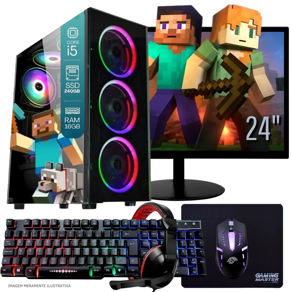 "Computador Gamer Completo Balão.info Intel Core I5 SSD 240GB 16gb Teclado Mouse Mouse Pad E Headset Gamer Monitor 23"" WINDOWS 10 Pro Trial"