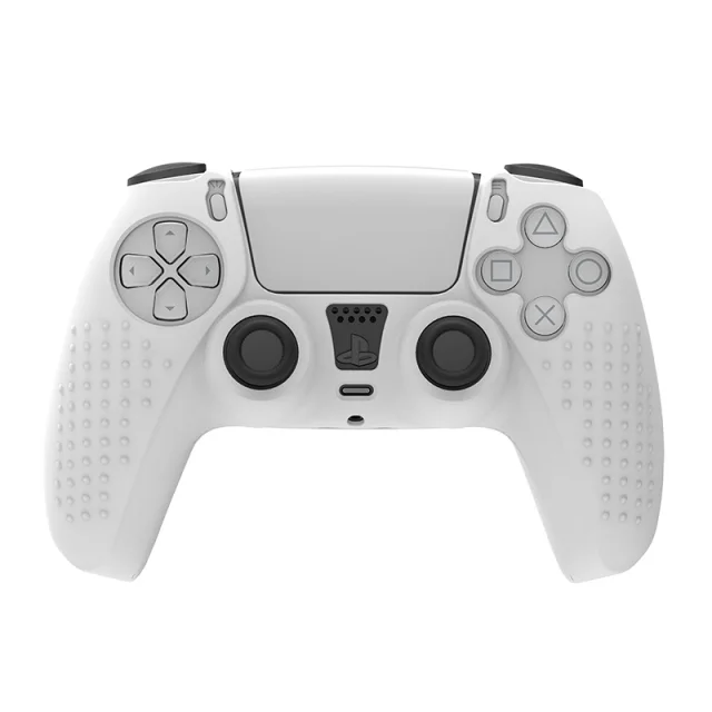 Capa Protetora Silicone + 2 Grips Para Controle Do Playstation 5 Branca
