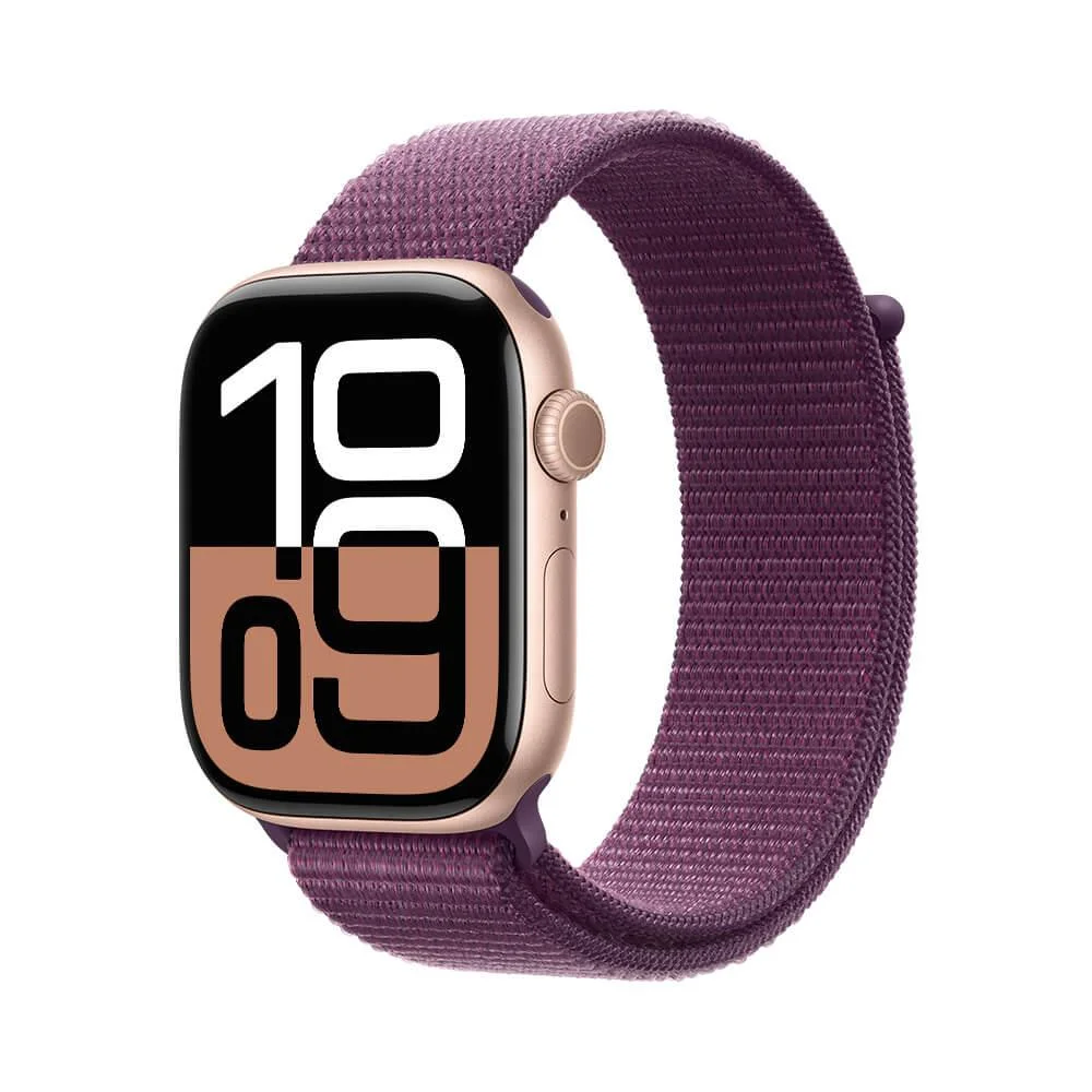 Apple Watch Series 10 Gps • Caixa Cor De Ouro Rosa De Alumínio – 46 Mm • Pulseira Loop Esportiva Ameixa