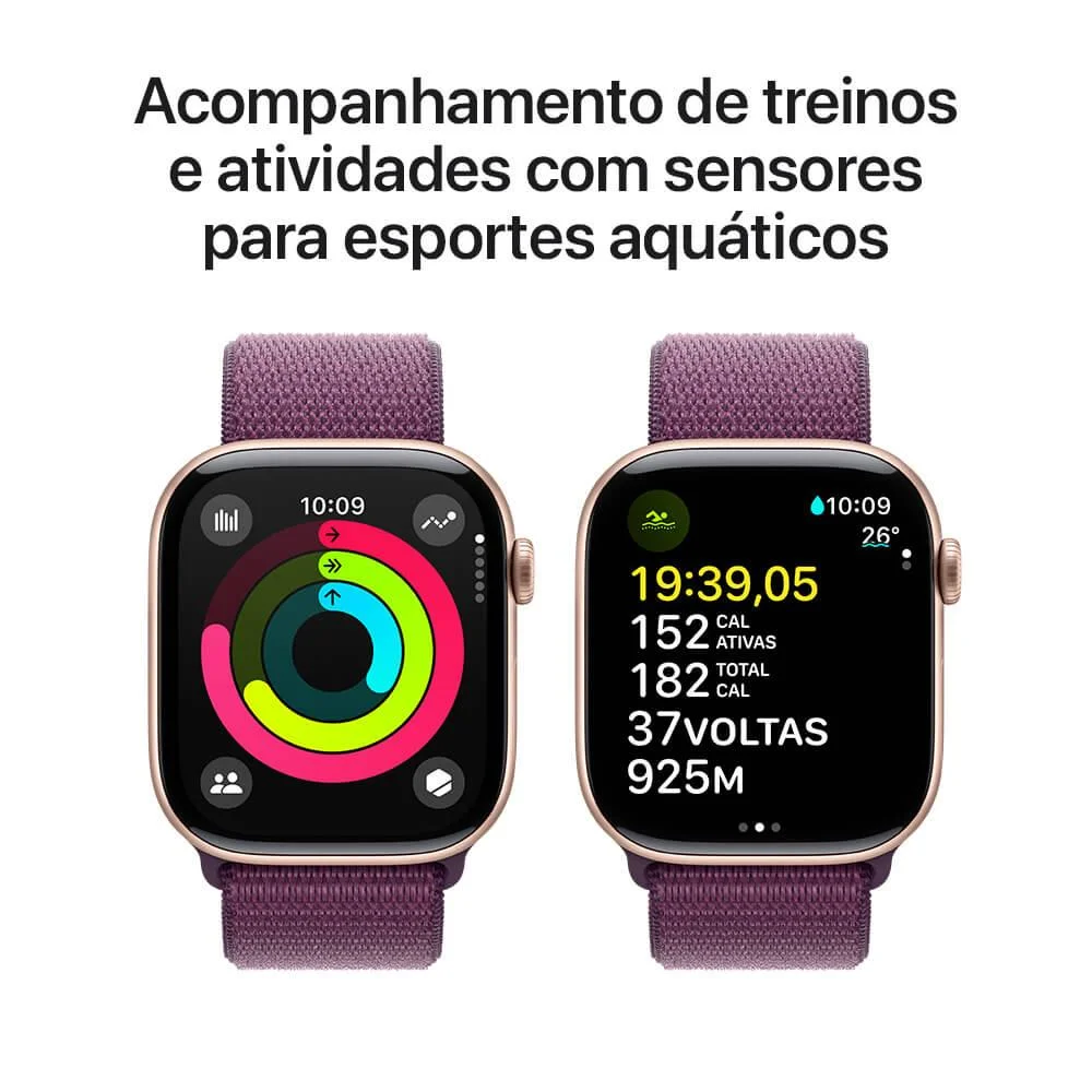 Apple Watch Series 10 Gps • Caixa Cor De Ouro Rosa De Alumínio – 46 Mm • Pulseira Loop Esportiva Ameixa