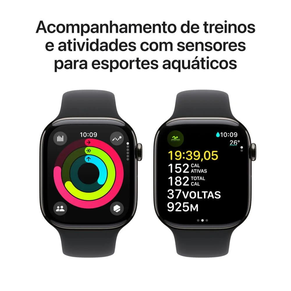 Apple Watch Series 10 Gps + Cellular • Caixa Ardósia De Titânio – 46 Mm • Pulseira Esportiva Preta – M/g