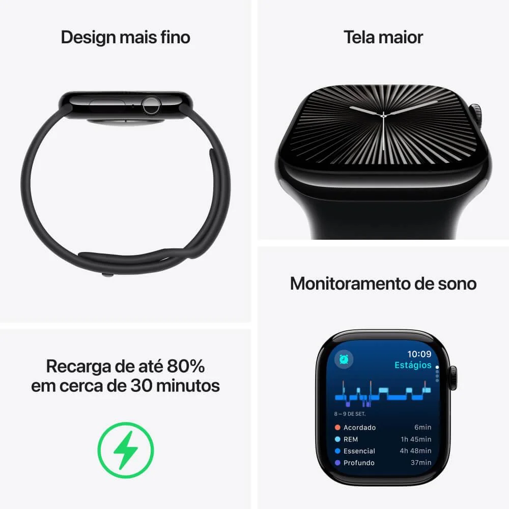Apple Watch Series 10 Gps + Cellular • Caixa Ardósia De Titânio – 46 Mm • Pulseira Esportiva Preta – M/g