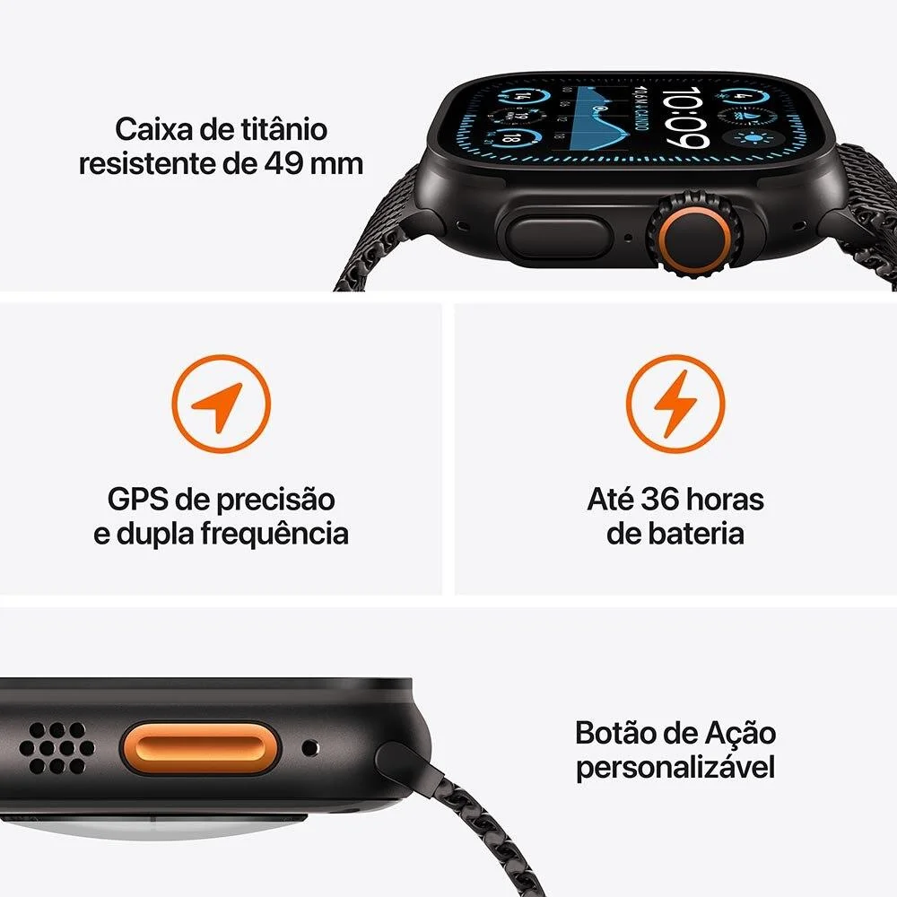 Apple Watch Ultra 2 Gps + Cellular • Caixa Preta De Titânio De 49 Mm • Pulseira Preta Estilo Milanês De Titânio – P