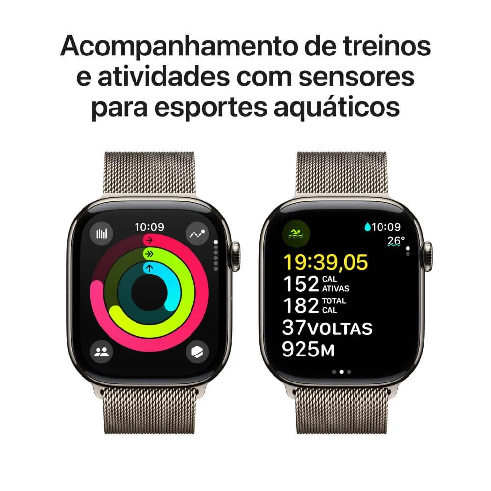 Apple Watch Series 10 Gps + Cellular • Caixa Natural De Titânio – 46 Mm • Pulseira Natural Estilo Milanês