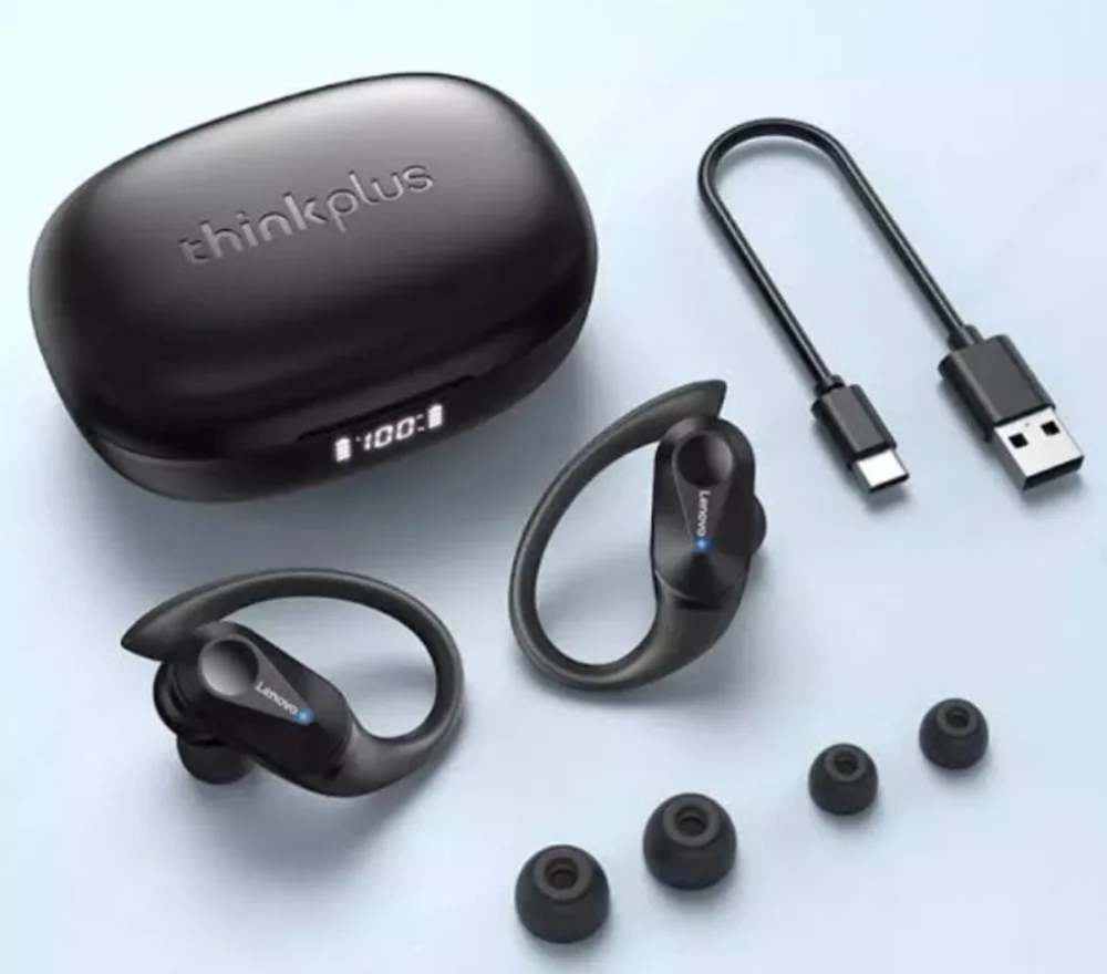 Fone De Ouvido Esportivo Lenovo Lp75 Sem Fio Bluetooth 5.3 Cor Preto