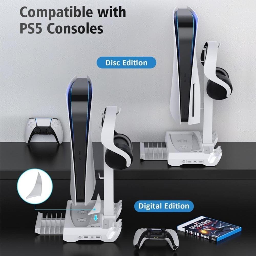 Base De Carregamento Compativel Para 2 Controles Dualsense De Playstation 5 Suporte Para Headset E Jogos