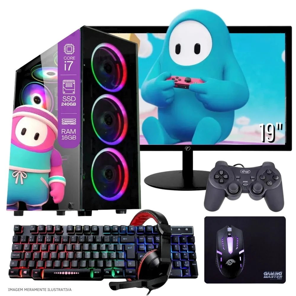 "Computador PC Gamer Completo Balão.info Intel Core I7 SSD 240GB 16gb Teclado Mouse Joystick Mouse Pad E Headset Gamer Monitor 19"" WINDOWS 10 Pro Trial"