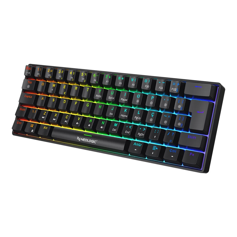 Teclado Gamer Mecânico Neologic Precision Pro Dark 60% RGB Hot Swap 61 Teclas Switch Blue Preto Cabo Tipo C - Prodrk-blue Teclado Gamer Mecânico Neologic Precision Pro Dark 60% RGB Hot Swap 61 Teclas Switch Blue Preto Cabo Tipo C - Prodrk-blue