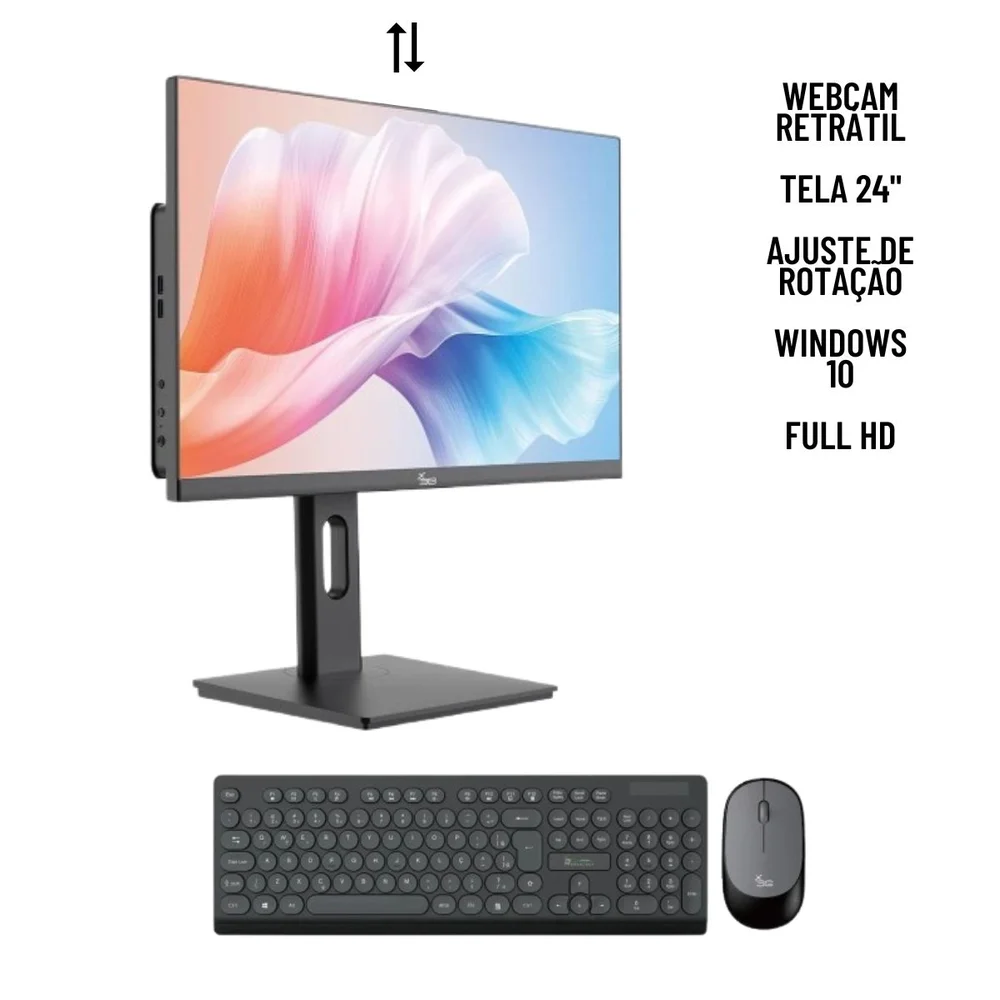 "Computador All In One I7 8GB Ram SSD 480GB Tela 24"" Com Webcam E Ajuste De Altura WINDOWS 10 - Preto." em Campinas - foto 4
