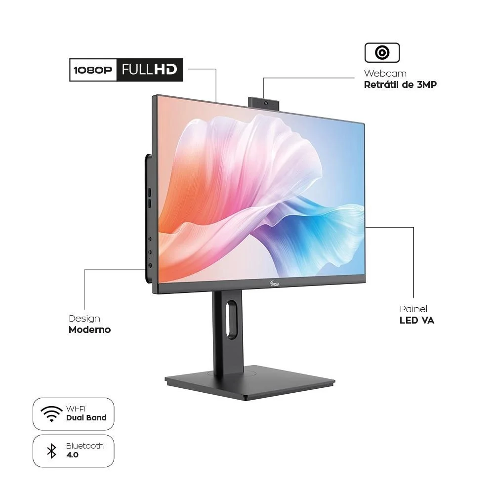 "Computador All In One I7 8GB Ram SSD 480GB Tela 24"" Com Webcam E Ajuste De Altura WINDOWS 10 - Preto." em Campinas - foto 5