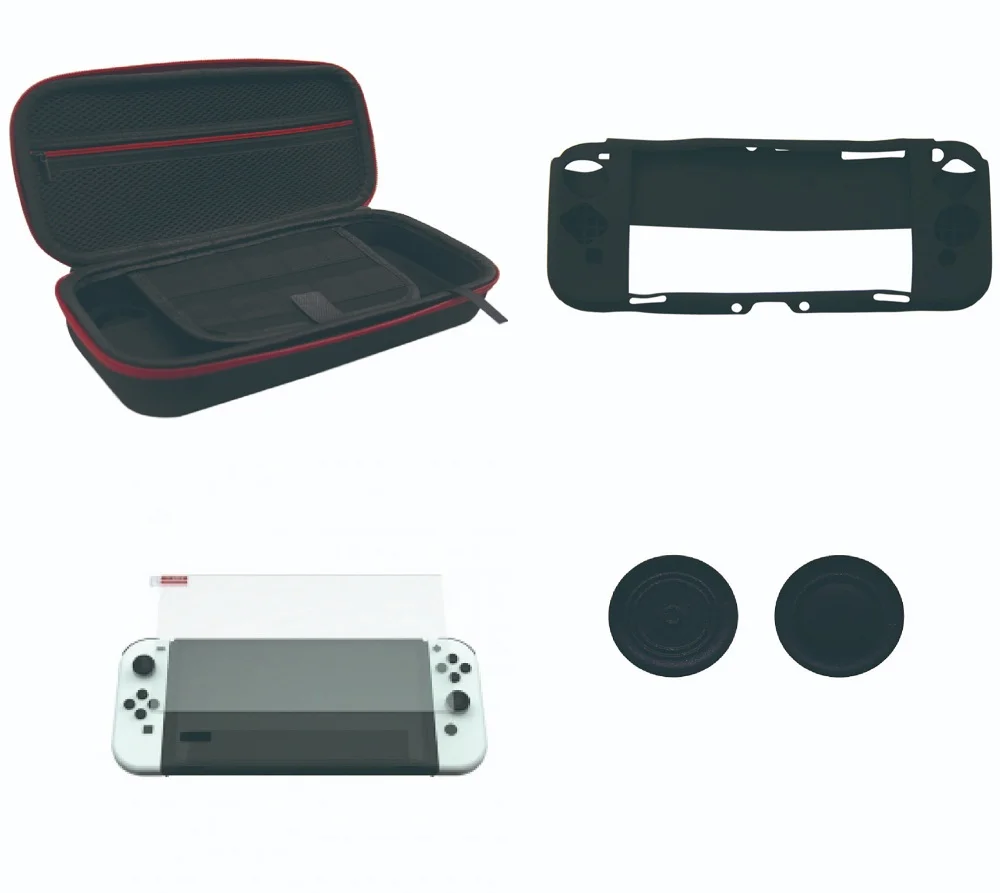Kit Proteção Nintendo Switch OLED 5 Em 1 Case Película Caps Capa Kit Proteção Nintendo Switch OLED 5 Em 1 Case Película Caps Capa
