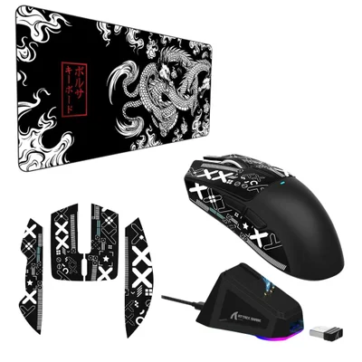 Kit Mouse Gamer Attack Shark X11 Black + Pad 80x30 Dragão