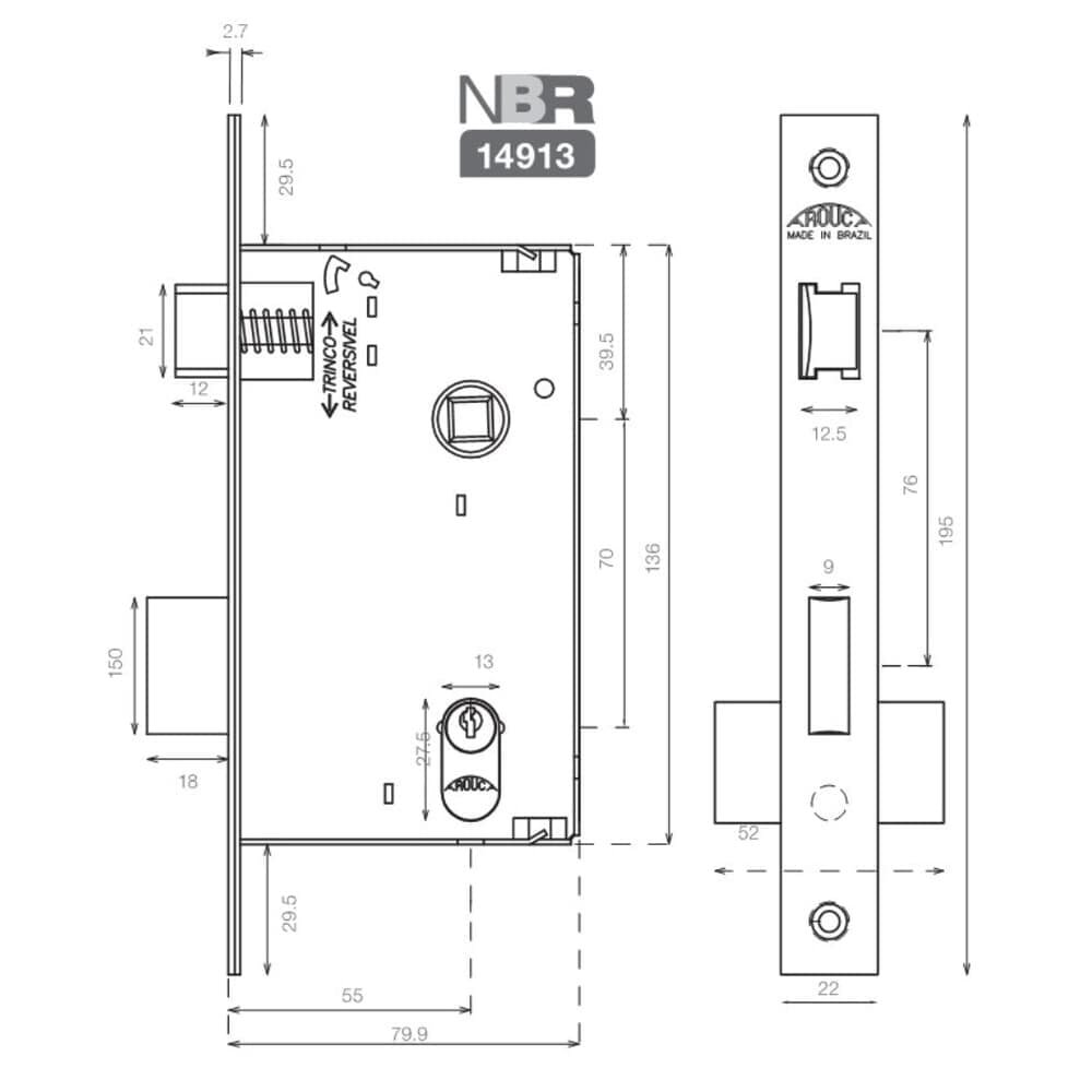 Fechadura Externa Lm 55mm Cromado 1080595/55 Zc Arouca